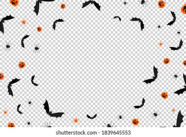 Halloween Background Full Of Bat, Spider, Pumpkin Isolated  On Png Or Transparent  Background, Space For  Add Text ,banner Template, Poster,vector Illustration 