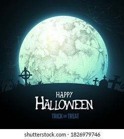 Halloween background with full moom and cemetery. Vector illustration