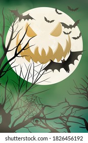Halloween background with a full moon and bats - Vector illustration.