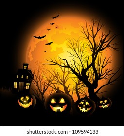 Halloween background with full moon and haunted house