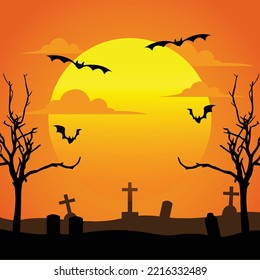 Halloween Background with full moon in the middle of the graveyard atmosphere