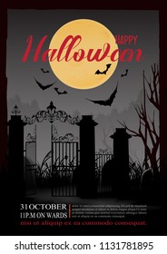 Halloween background with the full moon in the night is awesome.vector illustration.

