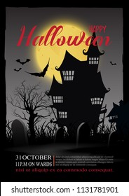 Halloween background with the full moon in the night is awesome.vector illustration.
