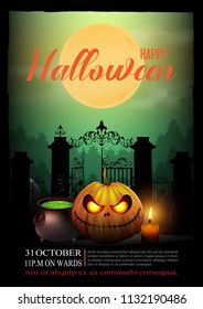 Halloween background with the full moon in the night is awesome.vector illustration.
