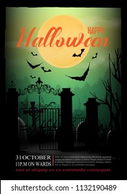 Halloween background with the full moon in the night is awesome.vector illustration.
