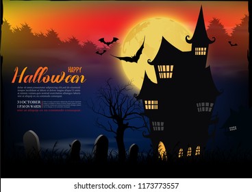 Halloween background with the full moon in the night is awesome.vector illustration.
