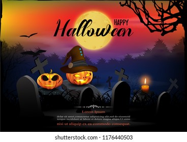 Halloween background with the full moon in the night is awesome.vector illustration.