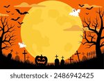 Halloween background of a full moon night_vector illustration (2:3)