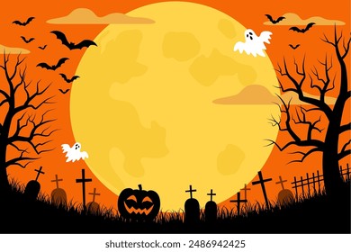 Halloween background of a full moon night_vector illustration (2:3)