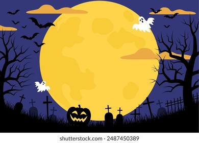 Fondo de Halloween de una noche de luna llena_Ilustración vectorial (2:3)