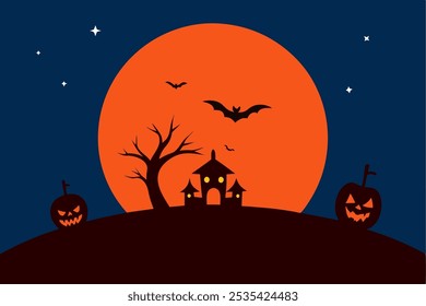 Halloween background of a full moon night_vector illustration
