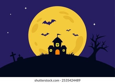 Halloween background of a full moon night_vector illustration
