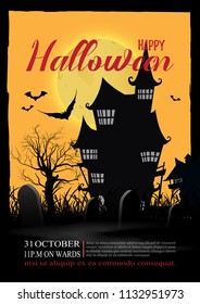 Halloween background with the full moon in the night.vector illustration.