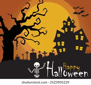 Halloween background of a full moon night,vector illustration, Halloween palace, bats  flying