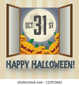 Halloween background with full moon and pumpkins