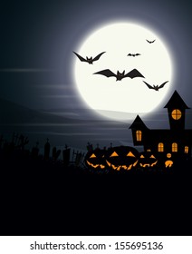 Halloween background with full moon and scary pumpkins