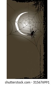 Halloween background with full moon and spider web - vector illustration