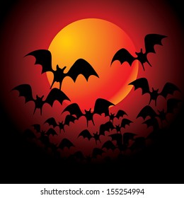 halloween background with full orange moon - vector illustration