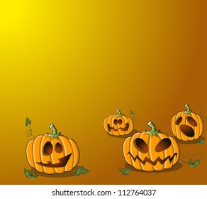 Halloween background with funny cartoon pumpkins