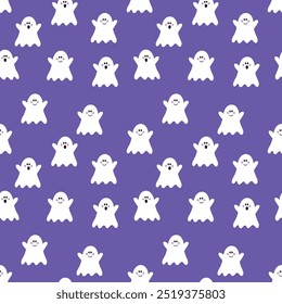 Halloween background with funny ghosts. Seamless pattern. Vector illustration