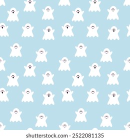 Halloween background with funny ghosts. Seamless pattern. Vector illustration