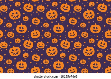 Halloween background with funny pumpkin lanterns. Vector