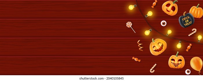Halloween background, funny pumpkins. Greeting card for party and sale. Autumn holidays. Vector illustration EPS10.