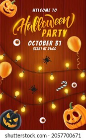 Halloween background, funny pumpkins. Greeting card for party and sale. Autumn holidays. Vector illustration EPS10.
