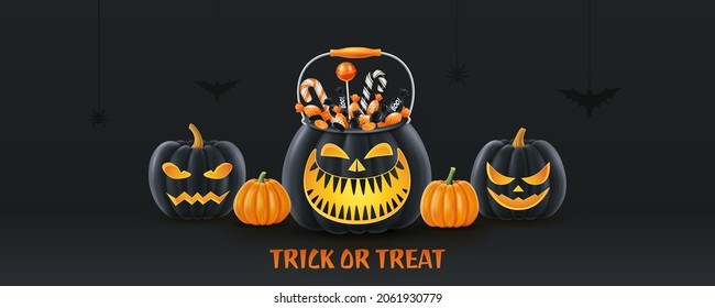 Halloween background, funny pumpkins. Greeting card for party and sale. Autumn holidays. Vector illustration EPS10.
