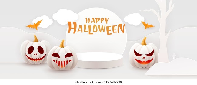Halloween background, funny pumpkins. Greeting card for party and sale. Autumn holidays. Vector illustration EPS10.