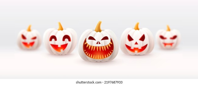 Halloween background, funny pumpkins. Greeting card for party and sale. Autumn holidays. Vector illustration EPS10.