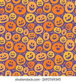 Halloween background with funny pumpkins. Seamless pattern. Vector illustration
