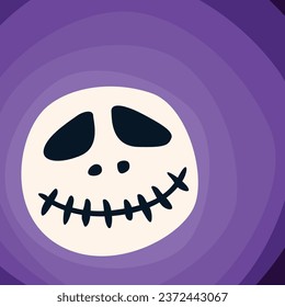 Halloween background with funny skull flat design vector illustration. Happy Halloween greeting card template.