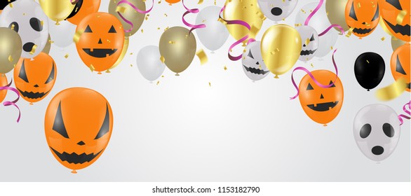 Halloween Background with Halloween Ghost Balloons.Scary air balloons.Website spooky,Background . Vector illustration