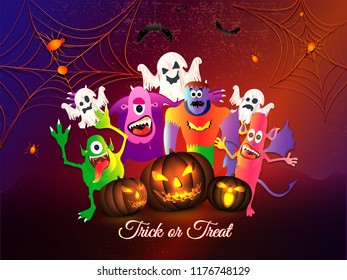 Halloween Background, Ghost, Spider Web, Spiders and Web. Trick or Treat Concept.