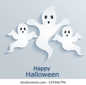Fondo de Halloween con fantasmas. Diseño de papel.