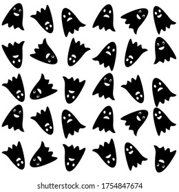 Halloween background. Ghosts pattern on white background. Vector illustration. Cartoon ghosts wallpaper. 