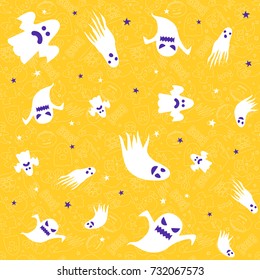 Halloween background with ghosts. Seamless pattern design. Vector illustration