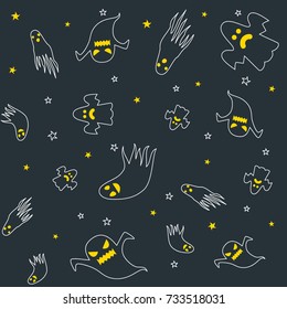 Halloween background with ghosts. Seamless pattern design. Vector illustration