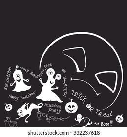 Halloween. Background with ghosts  for your artworks. Black and white