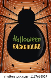 Halloween background. Giant spider in the middle of spider web