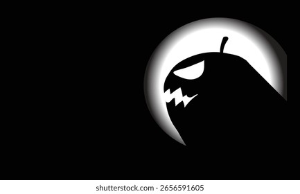 Halloween Background with Glowing Circle and Jack-o'-Lantern Silhouette on Black
