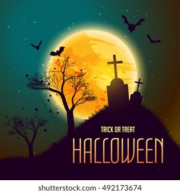 halloween background with grave in from of moon
