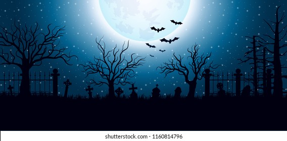 Halloween Background With Graveyard 