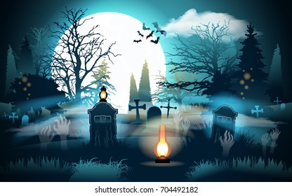 Halloween background. Graveyard. Cemetery. Vector illustration
