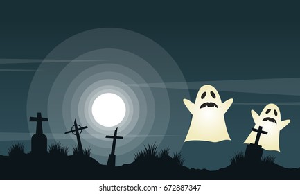 Halloween background with graveyard landscape
