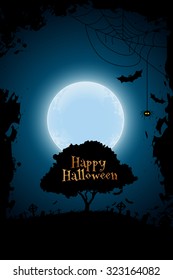 Halloween Background with Graveyard and Tree. Tree silhouette.