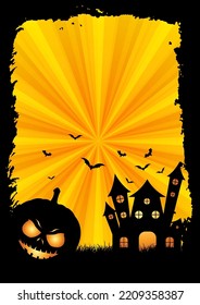 Fondo de Halloween con borde grueso, calabaza y castillo