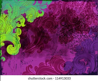 Halloween Background - Grungy purple, black and green swirls as a funky Halloween wallpaper or backdrop