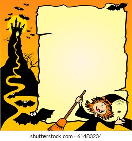 Halloween background with hag and customizable space. Vector illustration